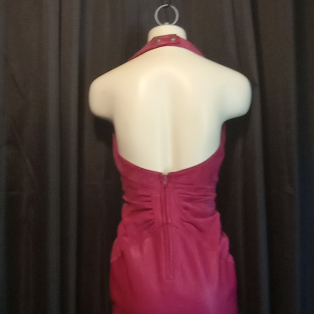 VINTAGE 80's Magenta Leather /Suede Dress - Picture 4 of 13